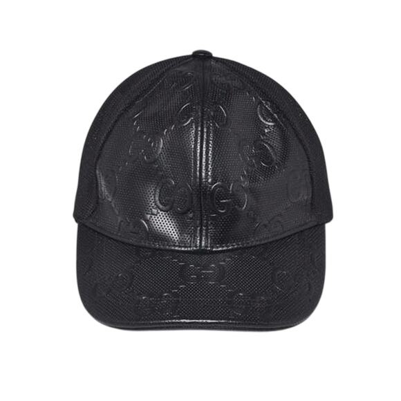 Gucci Black Perforated Leather Mesh GG Baseball Hat S sz main image 5